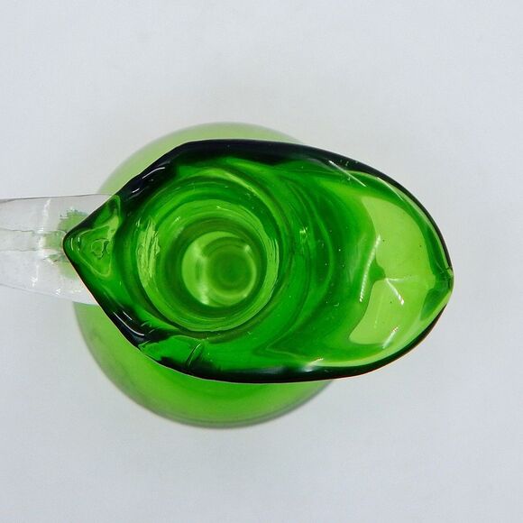 Hand Blown Green Glass Pedestal Ewer Pitcher Clear Handle Footed Decanter 12 In - Picture 10 of 13